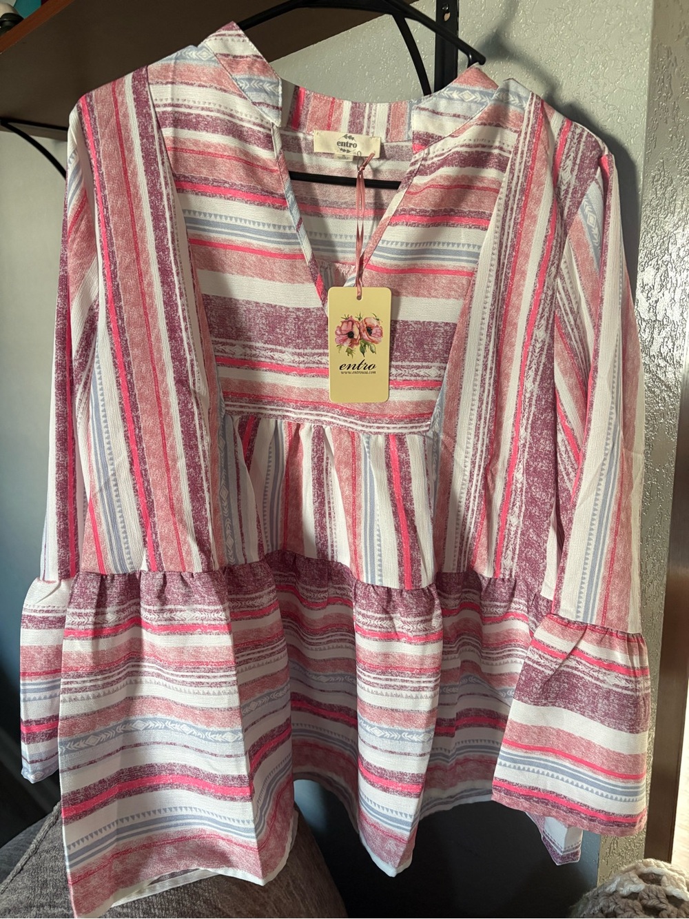 entro Pink, White & Blue Striped Tunic Top